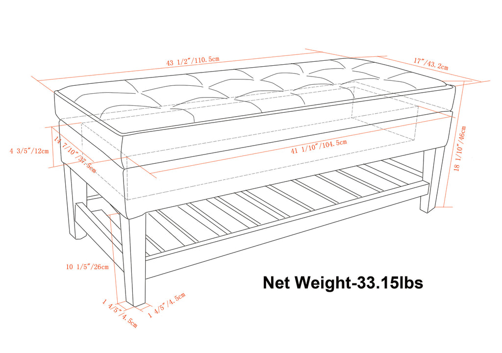 Cosmopolitan Storage Ottoman Bench with Open Bottom - Cloud