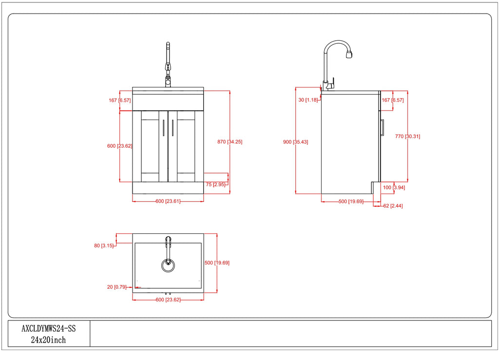 Modern Wide Shaker - 24" Laundry Cabinet with Faucet and Stainless Steel Sink