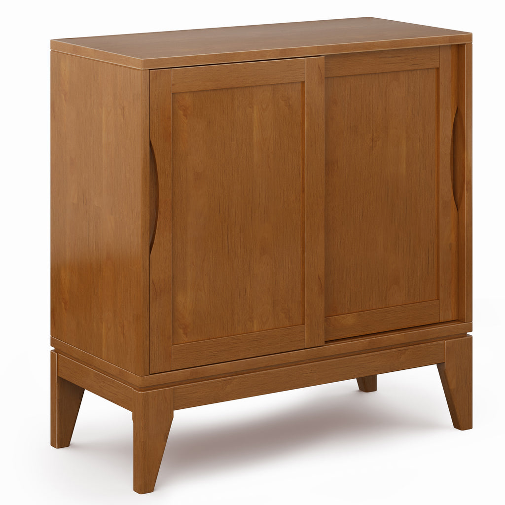 Harper 30 Inch Wide Solid Hardwood Mid-Century Modern Low Storage Cabinet in Teak