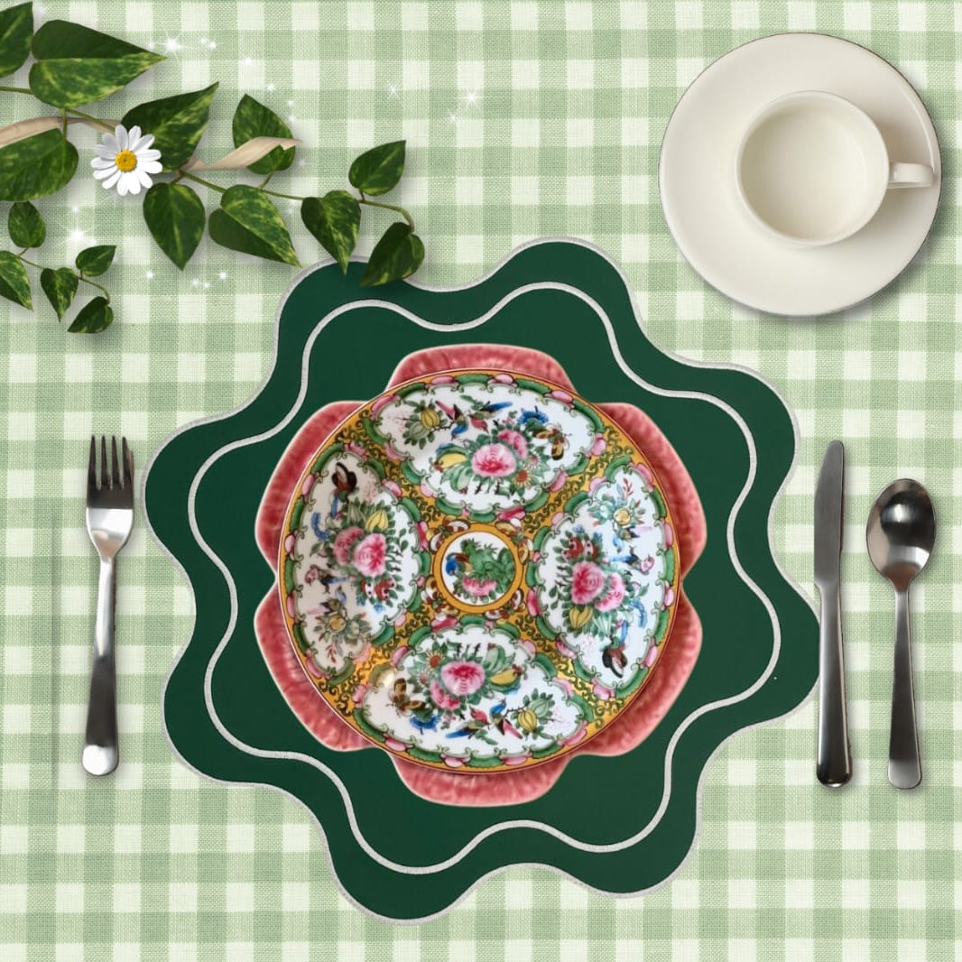 HAVEN GREEN WAVY EDGE FAUX LEATHER PLACEMAT (Set Of 4)