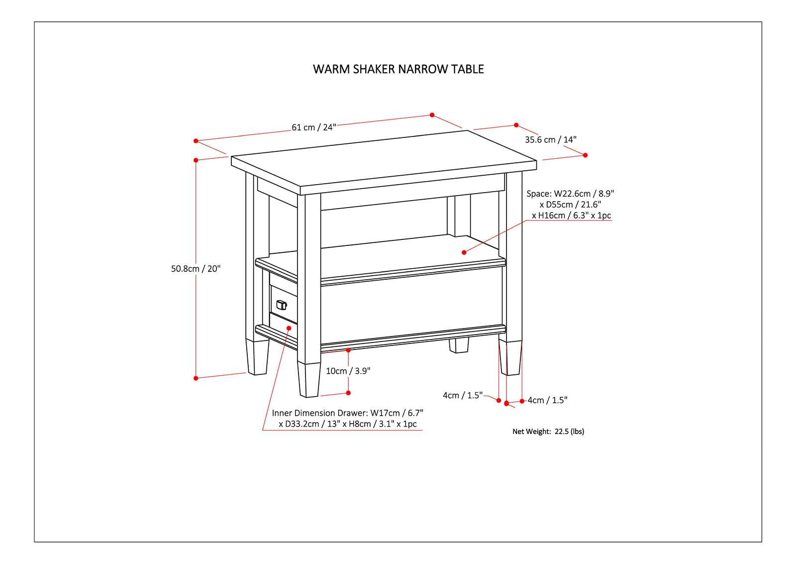 Warm Shaker Solid Wood Transitional Narrow Side Table