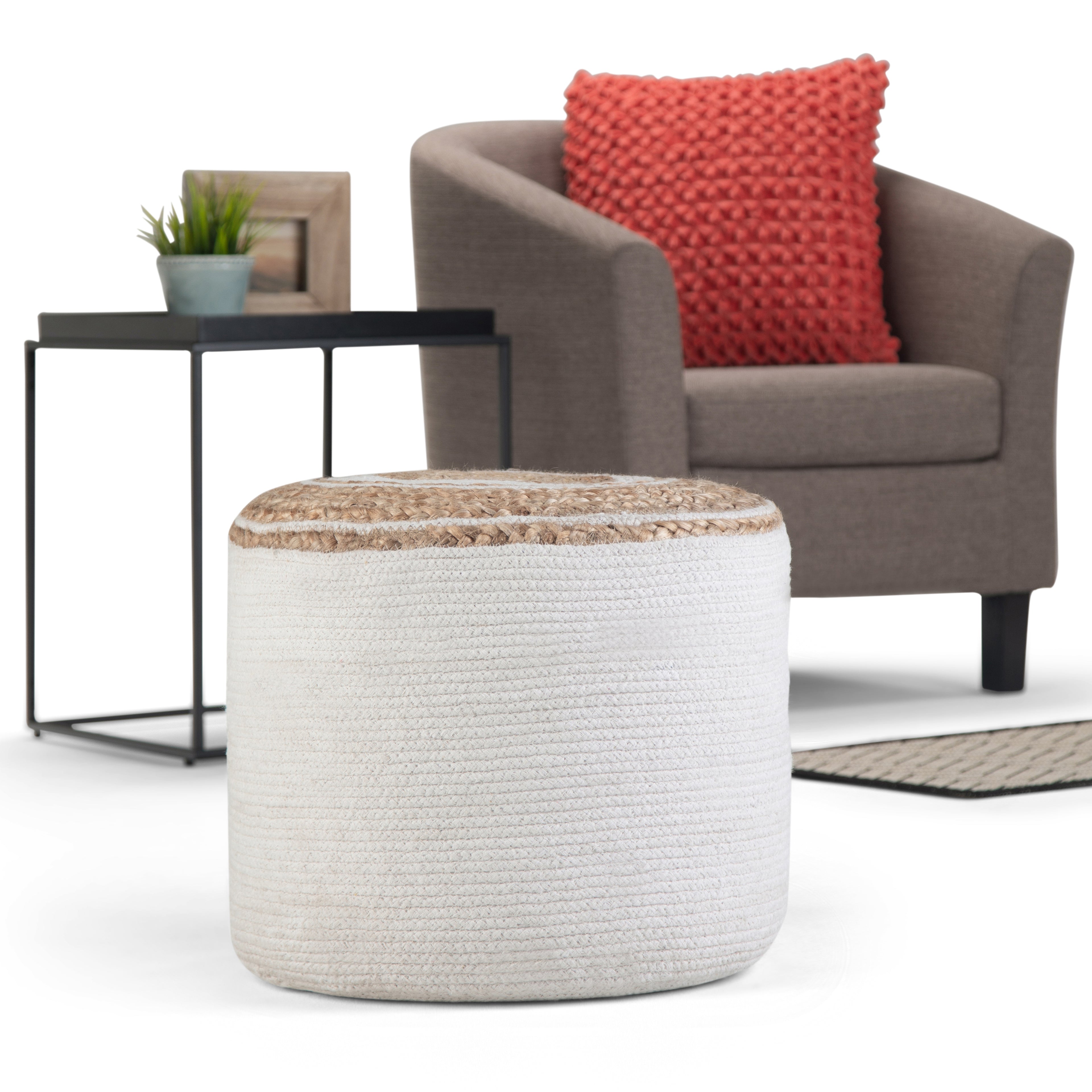 Serena 18 Inch Wide Round Braided Pouf