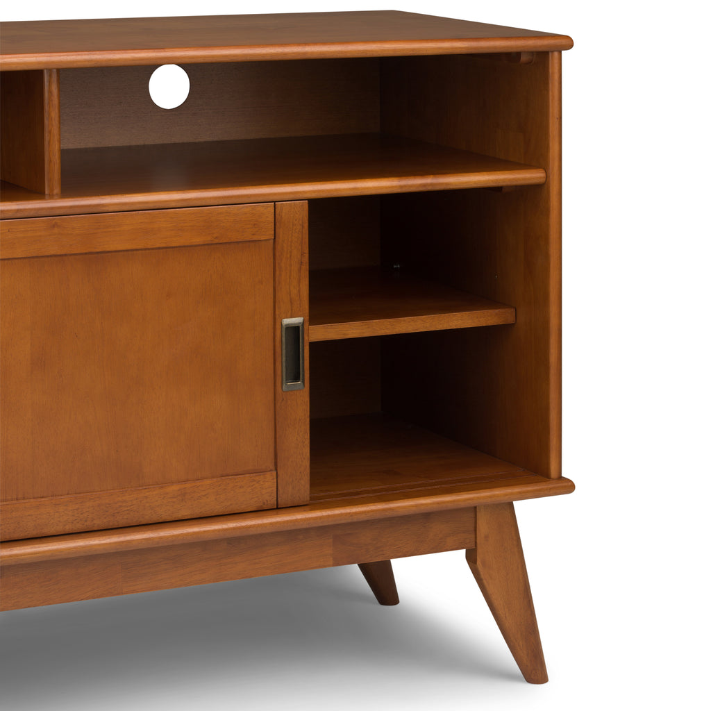 Draper 54" Wide Solid Wood Mid Century Tall TV Stand in Teak