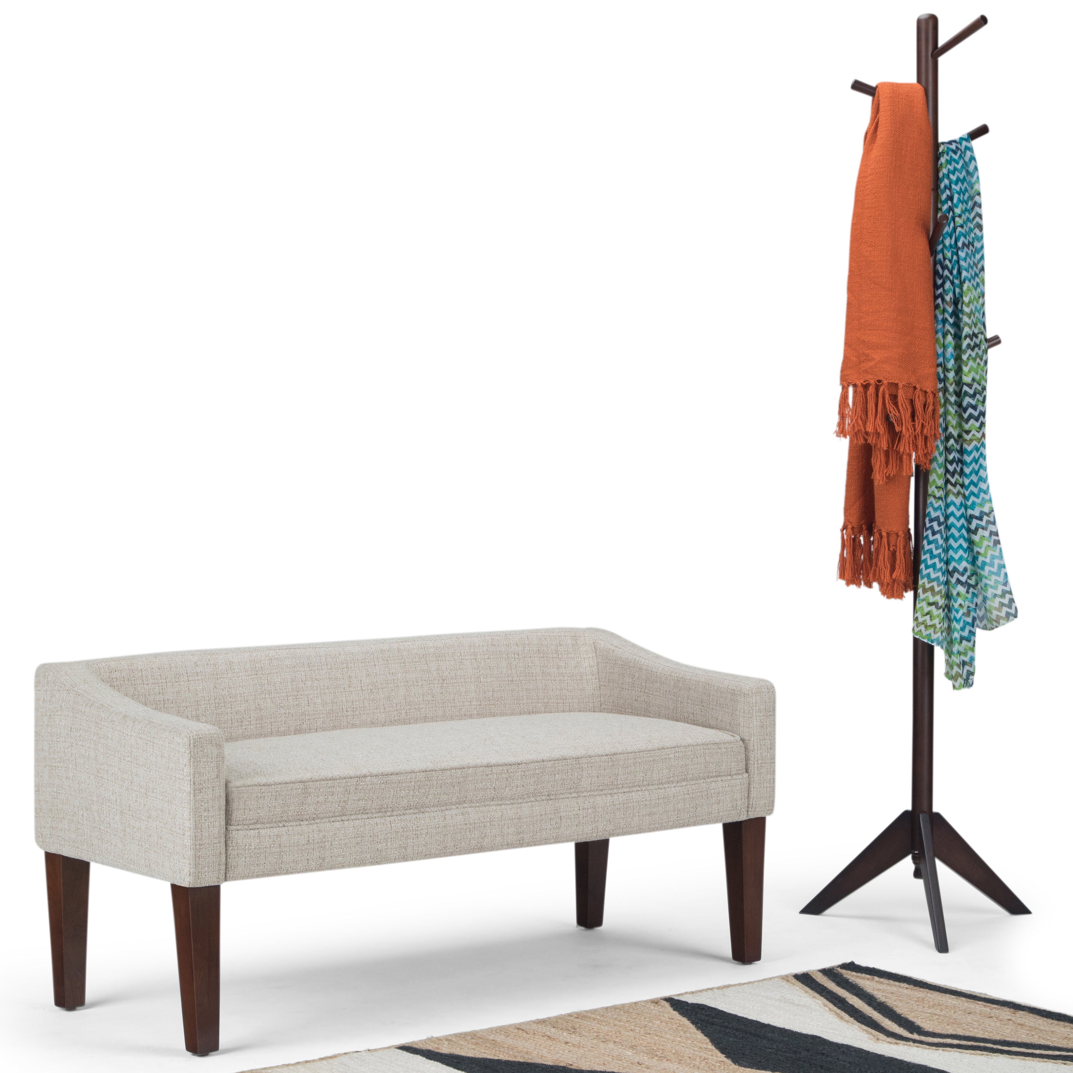 Parris 50 Inch Wide Upholstered Bench in Platinum Woven Fabric