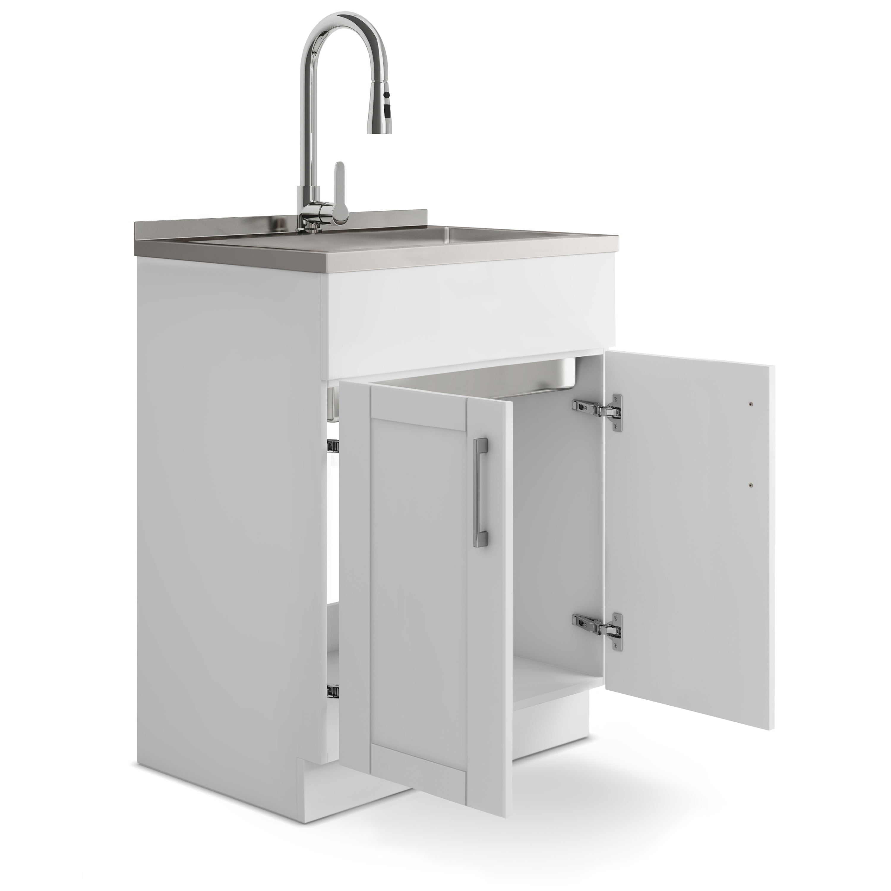 Modern Wide Shaker - 28" Laundry Cabinet with Faucet and Stainless Steel Sink