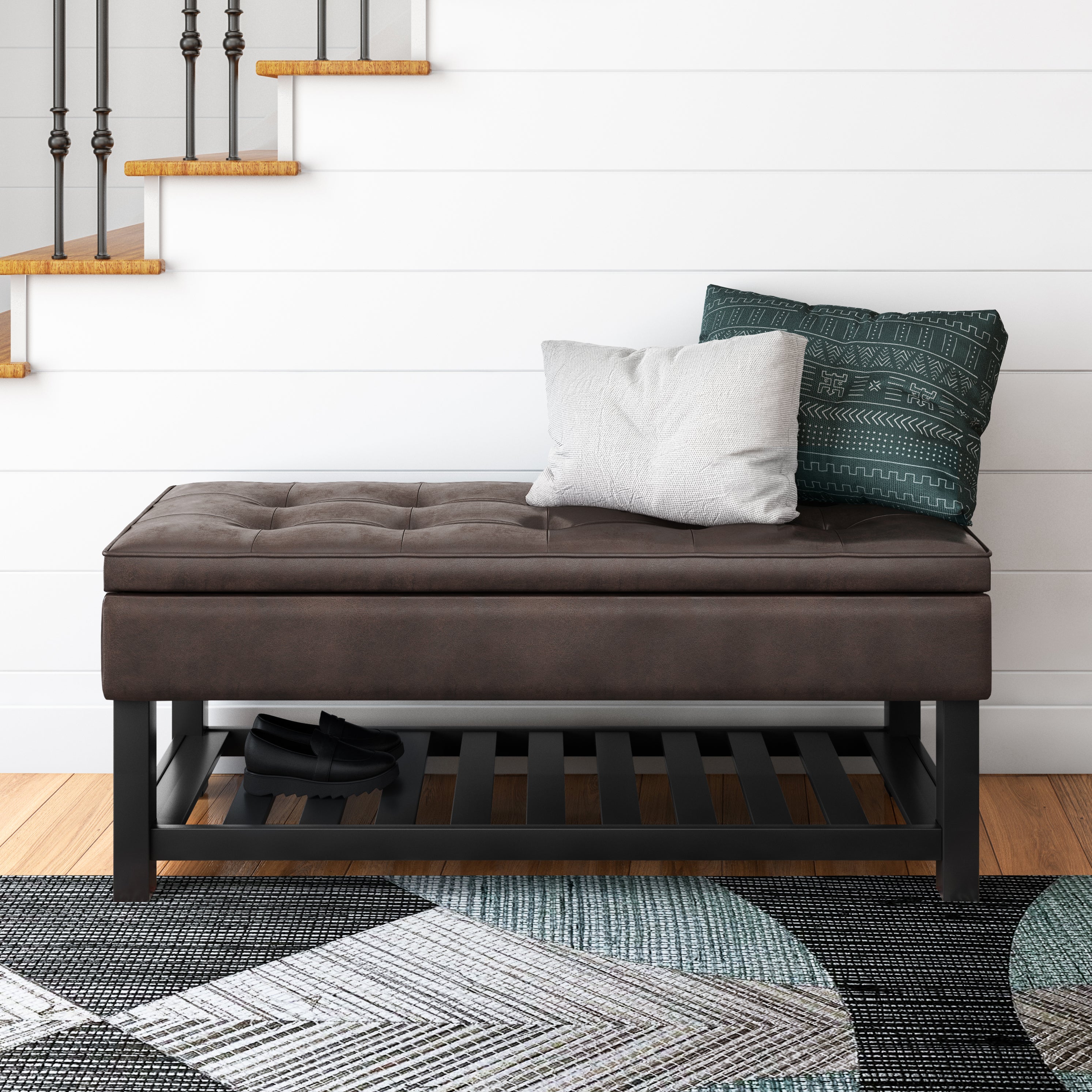 Cosmopolitan Storage Ottoman Bench with Open Bottom - Distressed