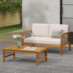 Outdoor Acacia Wood and Iron Loveseat and Coffee Table Set