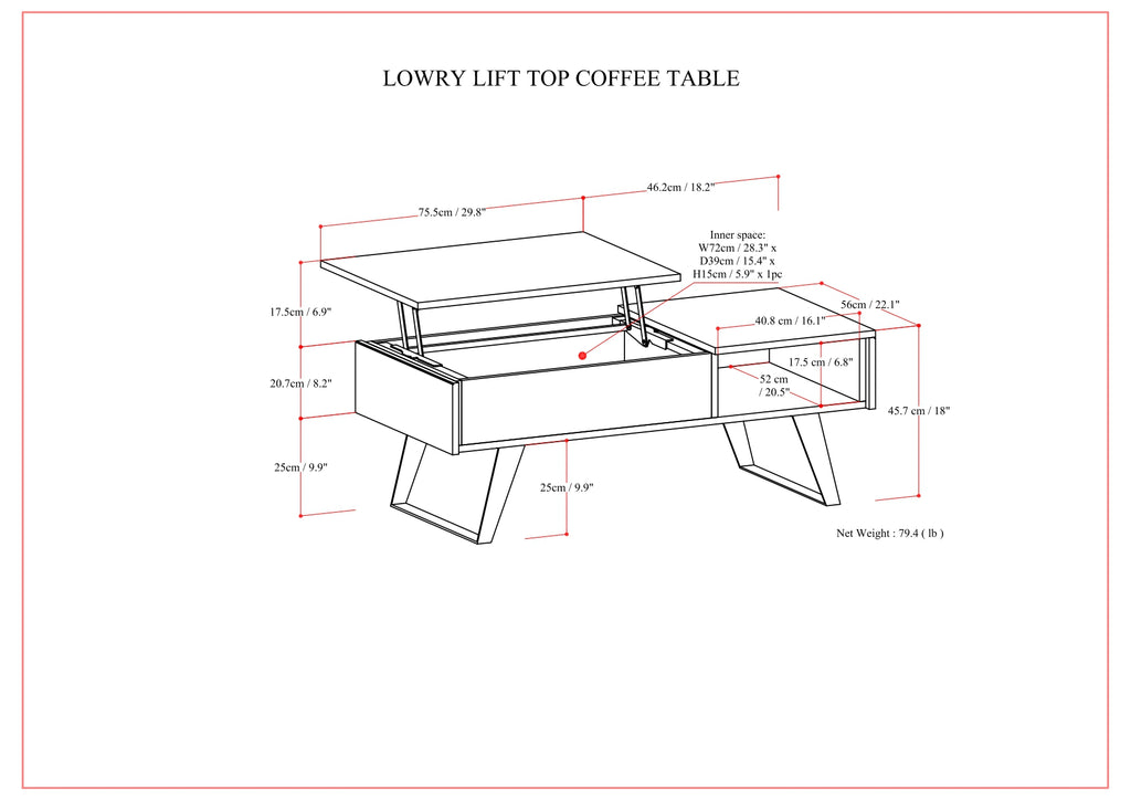 Lowry 48 Inch Wide Solid Acacia Wood Lift Top Coffee Table