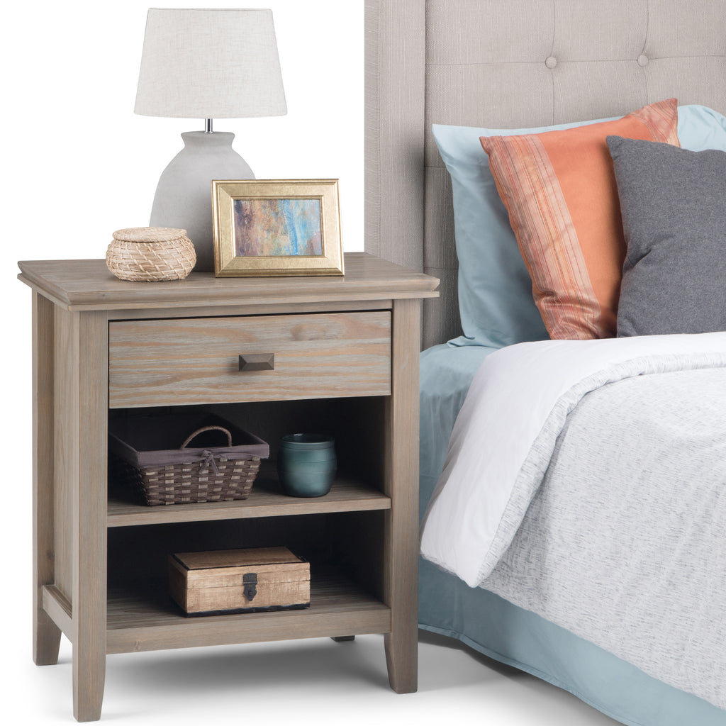 Artisan 24 Inch Wide Solid Wood Bedside Table in Distressed Grey