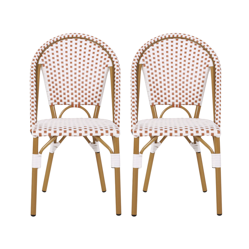 Outdoor PE Rattan and Aluminum French Bistro Chairs, Set of 2