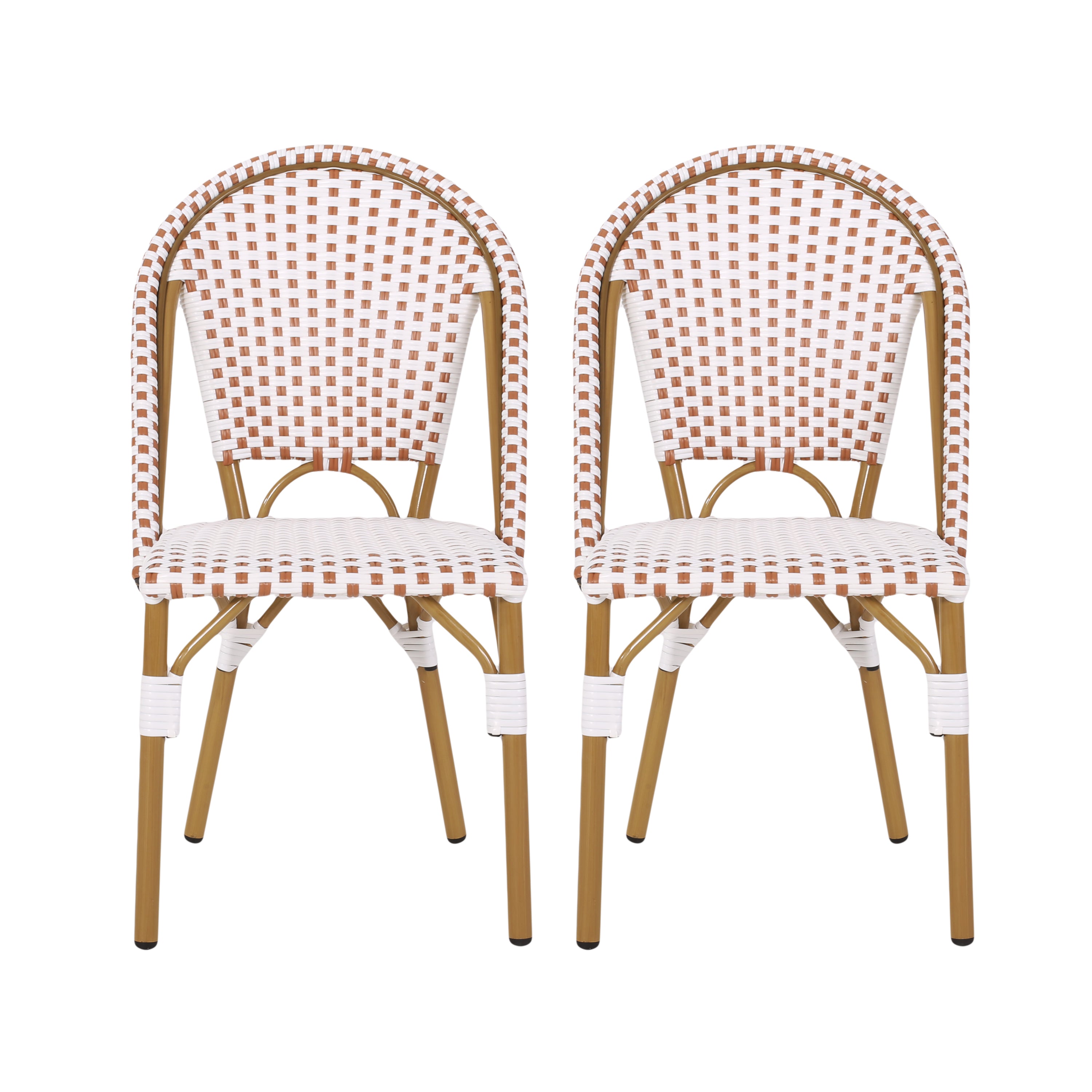 Outdoor PE Rattan and Aluminum French Bistro Chairs, Set of 2