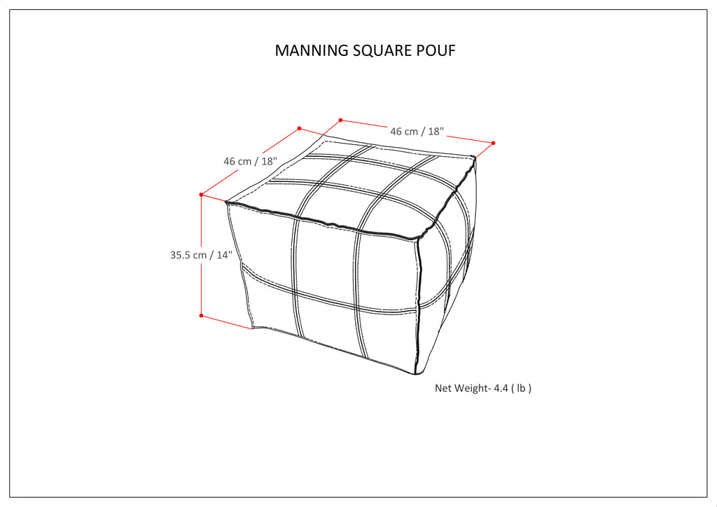 Manning 18 Inch Wide Square Pouf in Teal