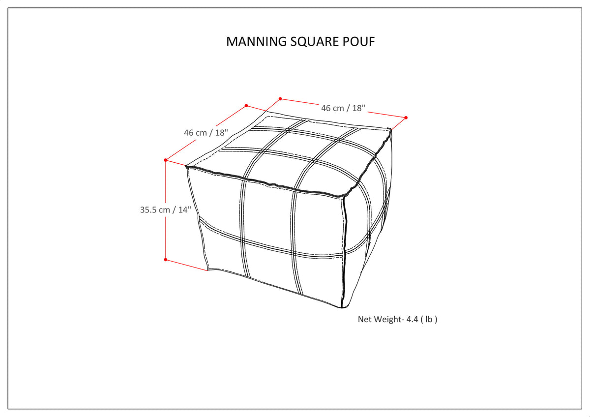 Manning 18 Inch Wide Square Pouf in Teal