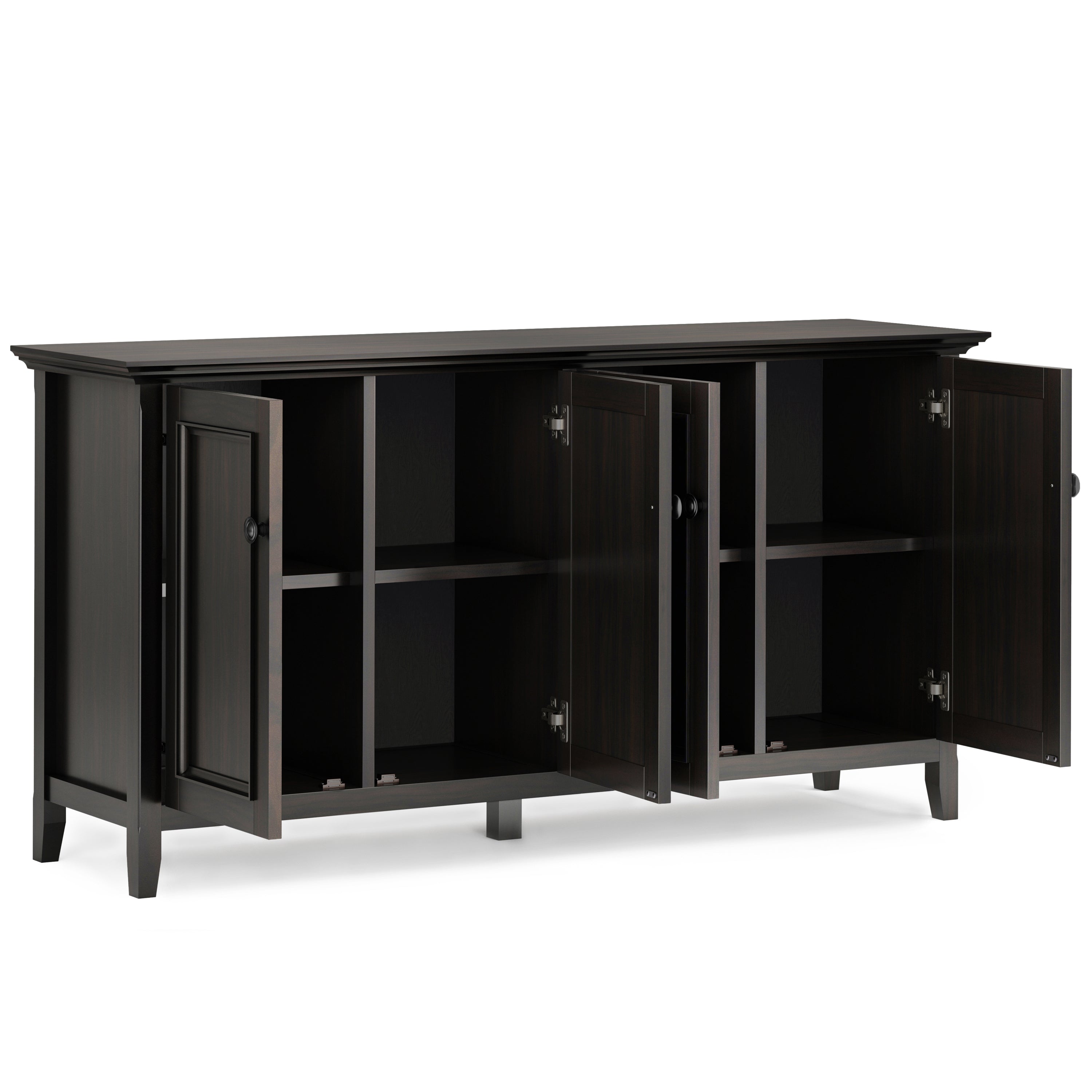 Amherst 66 Inch Wide Solid Wood Transitional 4 Door Storage Cabinet in Hickory