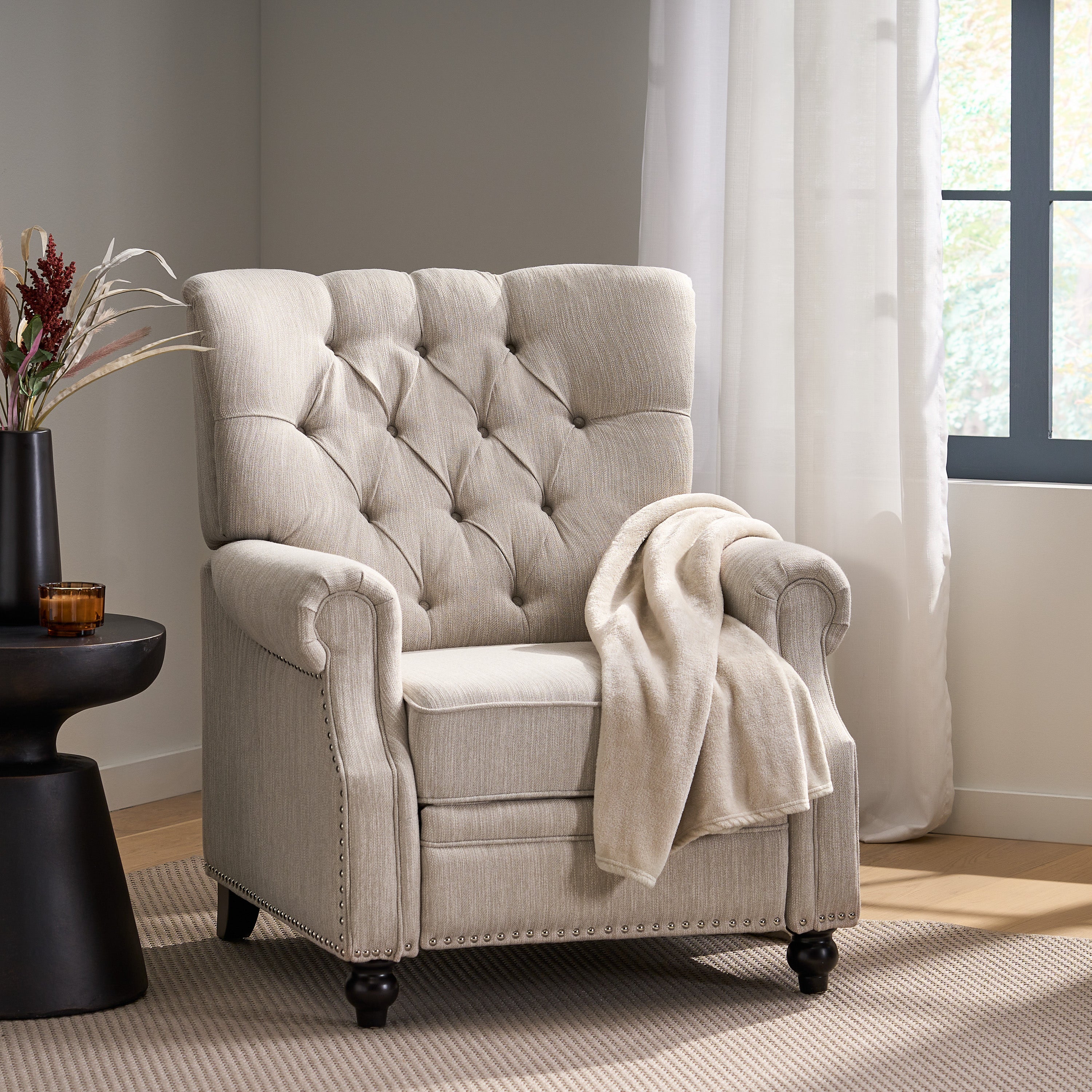 Button Tufted Heavy Duty Manual Reclining Sofa
