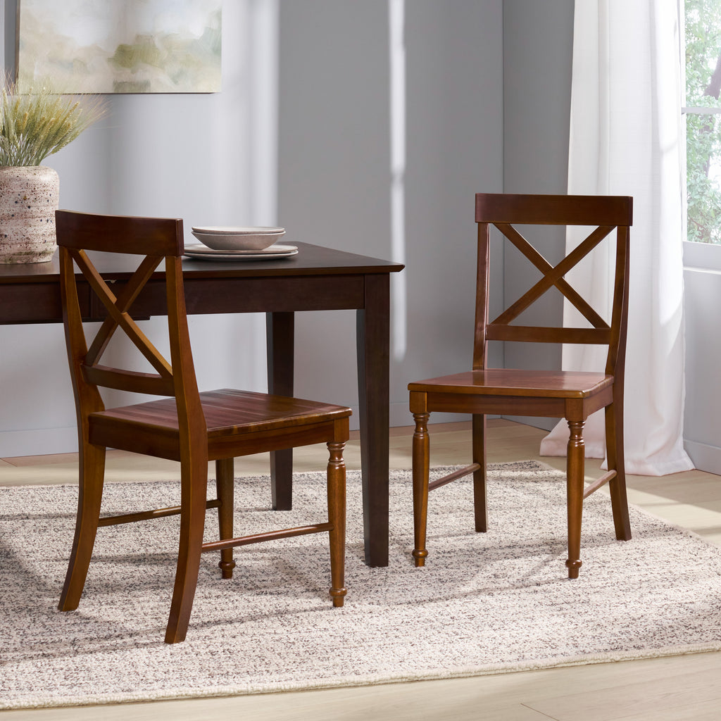 Acacia Wood Dining Chairs, 2-Pcs Set, Dark