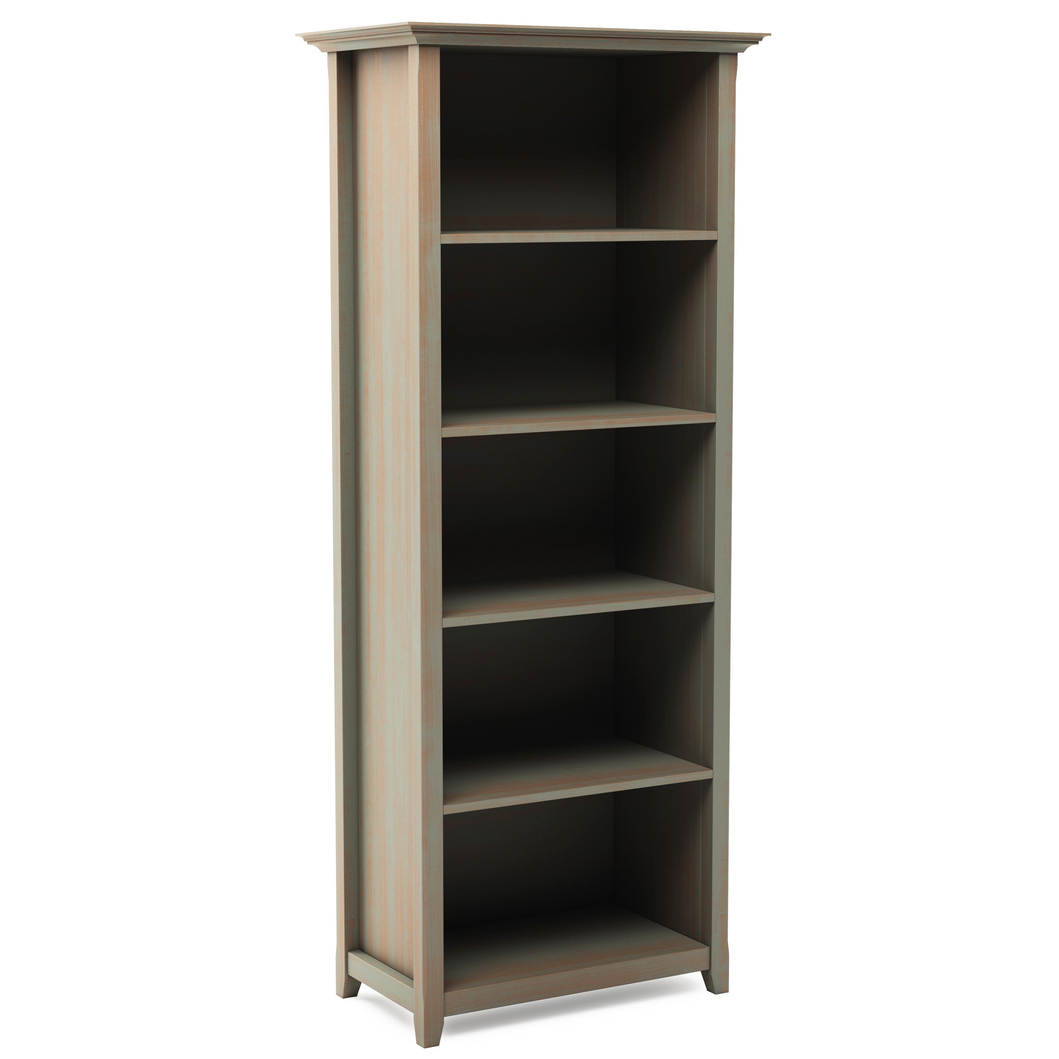 Amherst 30 Inch Solid Wood 5 Shelf Bookcase in Distressed