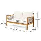 Outdoor Acacia Wood and Iron Loveseat and Coffee Table Set