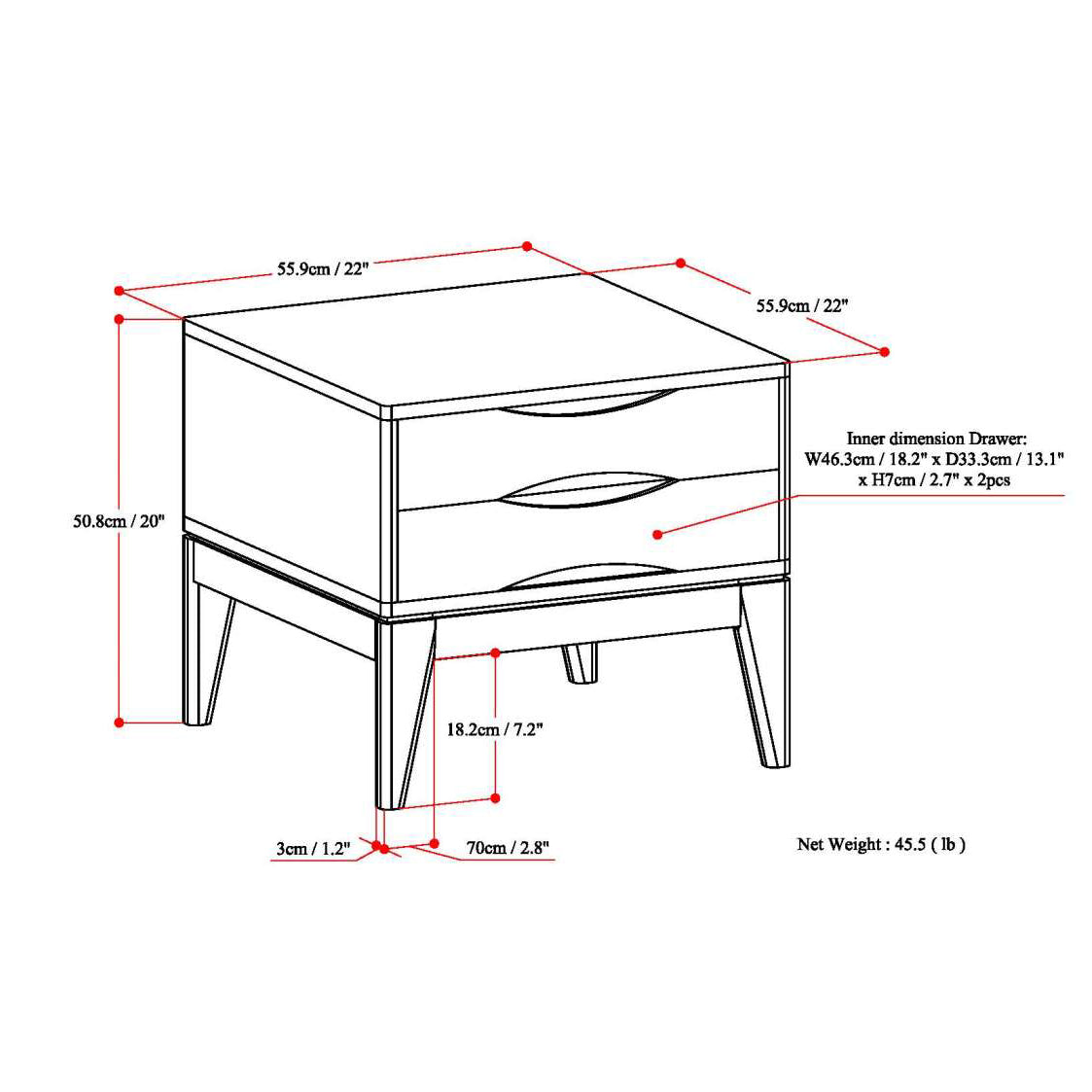 Harper 22 Inch Wide Solid Wood End Table