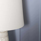 Tan and Cream Resin Lamp with White Linen Table Lamp - Clearance