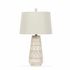 Tan and Cream Resin Lamp with White Linen Table Lamp - Clearance