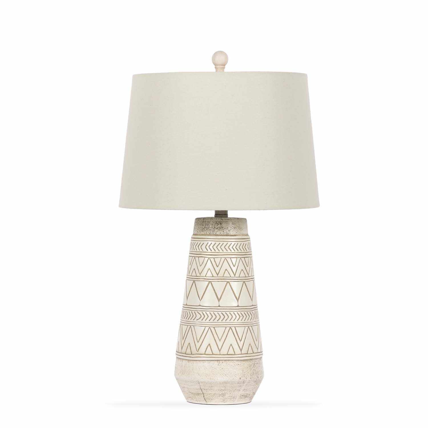 Tan and Cream Resin Lamp with White Linen Table Lamp - Clearance