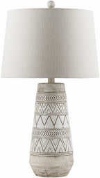 Tan and Cream Resin Lamp with White Linen Table Lamp - Clearance