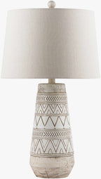 Tan and Cream Resin Lamp with White Linen Table Lamp - Clearance