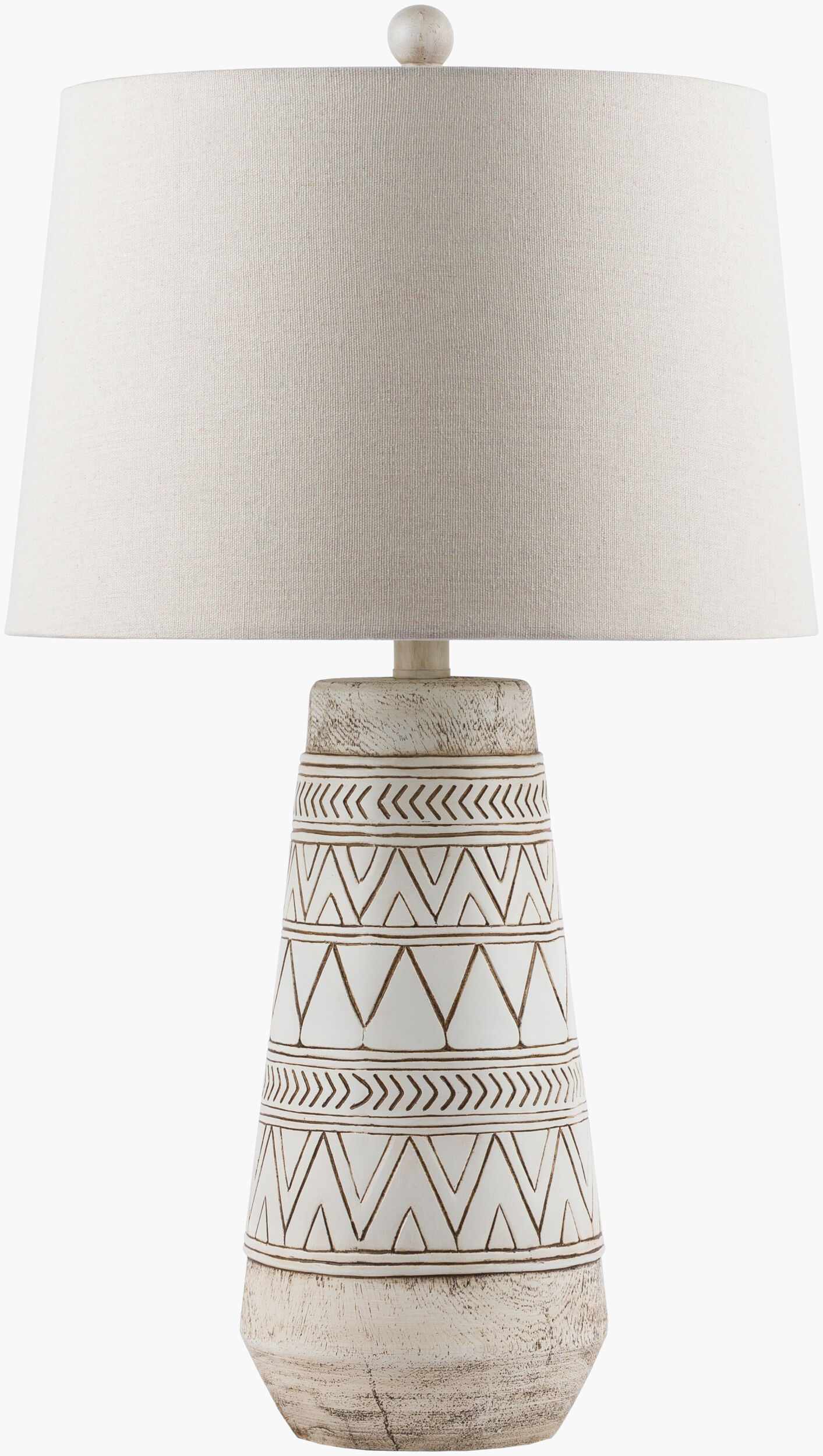 Tan and Cream Resin Lamp with White Linen Table Lamp - Clearance