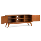 Draper 60 Inch Wide Solid Wood Mid Century Low TV Stand in Teak