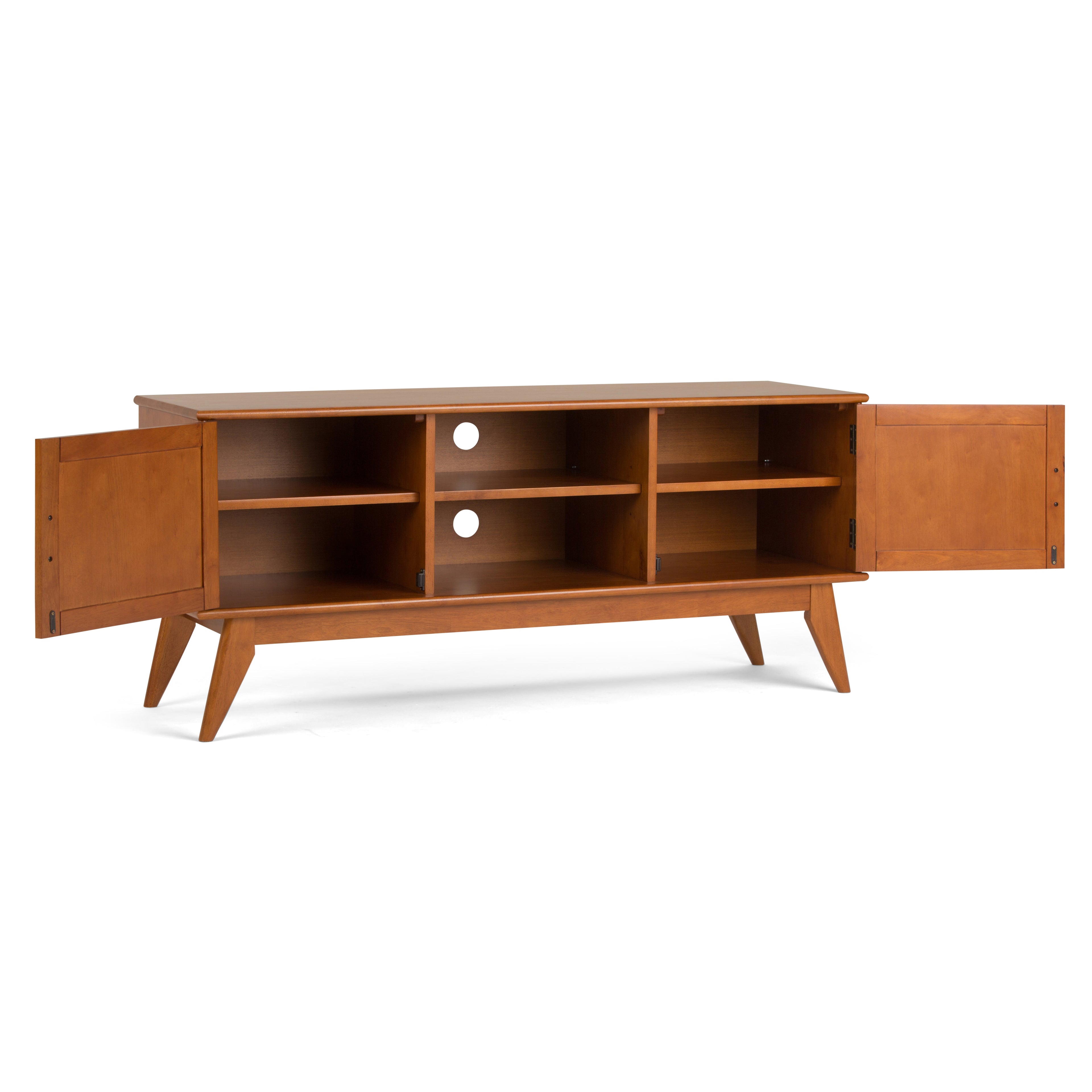 Draper 60 Inch Wide Solid Wood Mid Century Low TV Stand in Teak