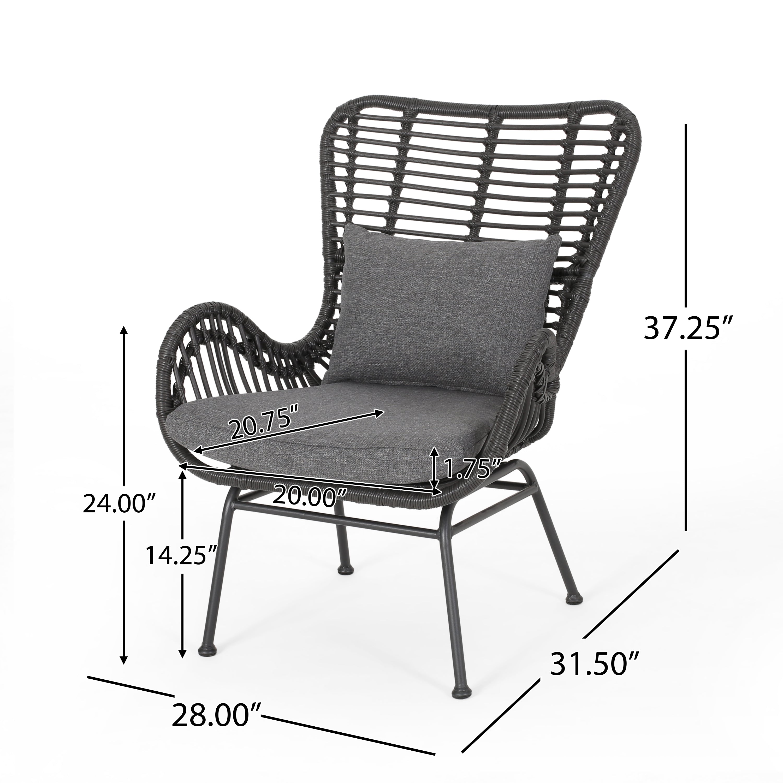 Tapscott Wicker Patio Chair with Cushions (Set of 2)