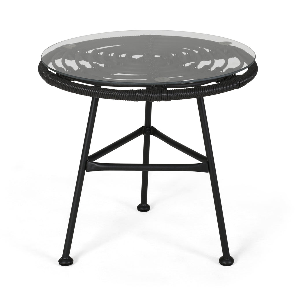 Orlando Outdoor Glass Top Faux Rattan Side Table