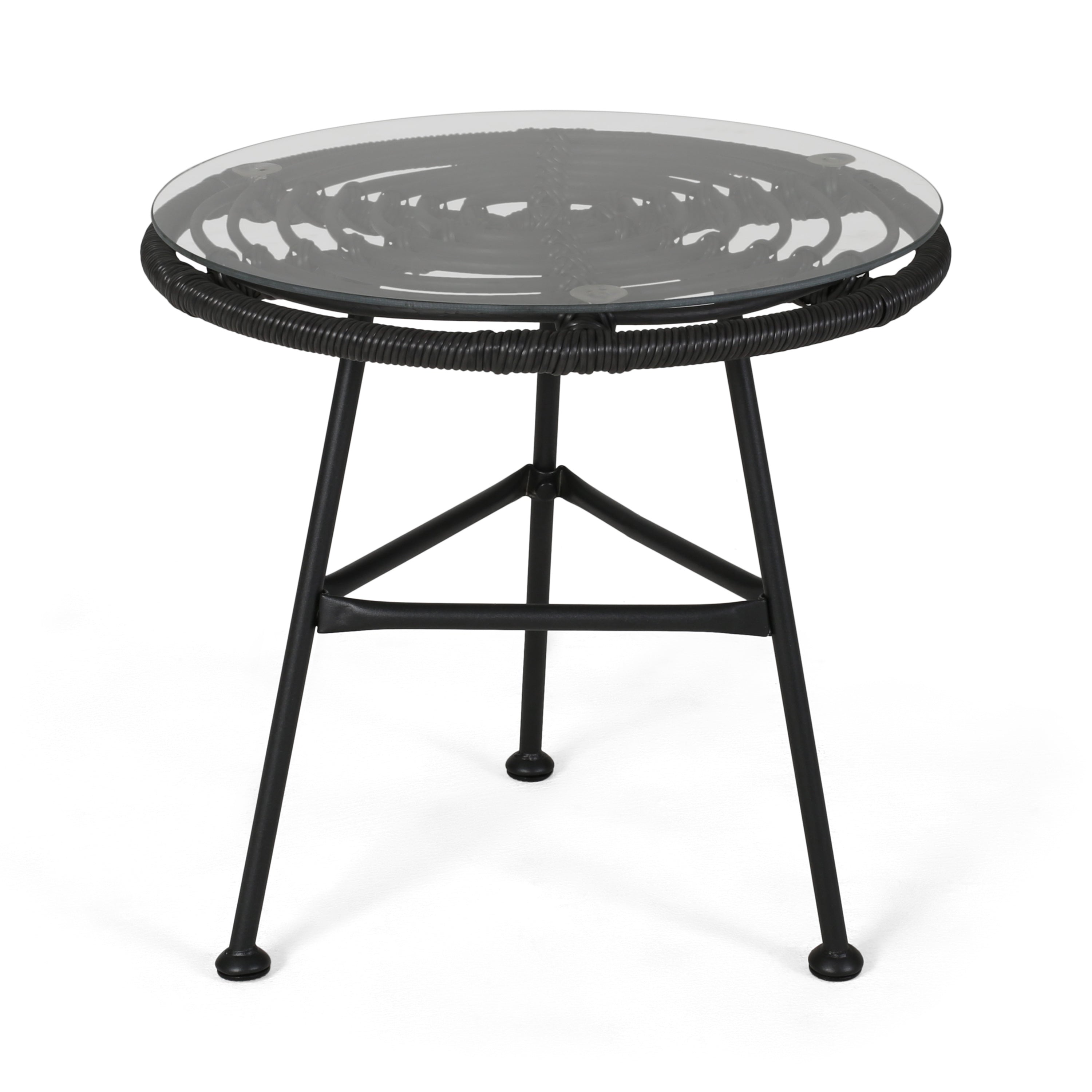 Orlando Outdoor Glass Top Faux Rattan Side Table