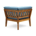 Grenada 8 Seater Acacia Wood Sectional Sofa Set, Teak + Blue