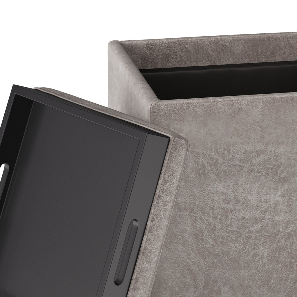 Rockwood 17 Inch Wide Cube Storage Ottoman with Tray in Distressed