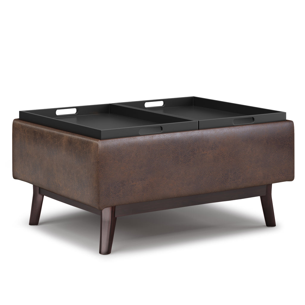 Owen 34-Inch Wide Tray Top Small Coffee Table Storage Ottoman