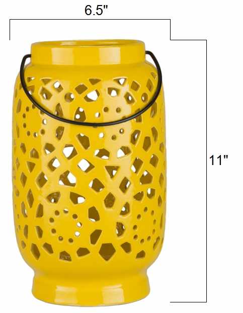 Jeiseyville Yellow Geometric Outdoor Ceramic Lantern