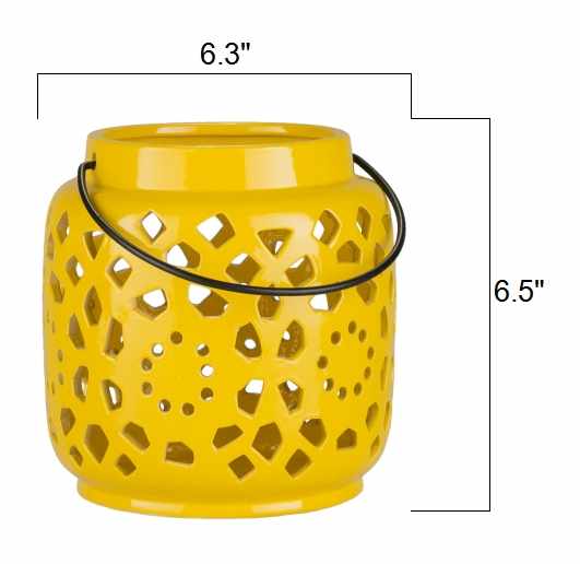 Jeiseyville Yellow Geometric Outdoor Ceramic Lantern