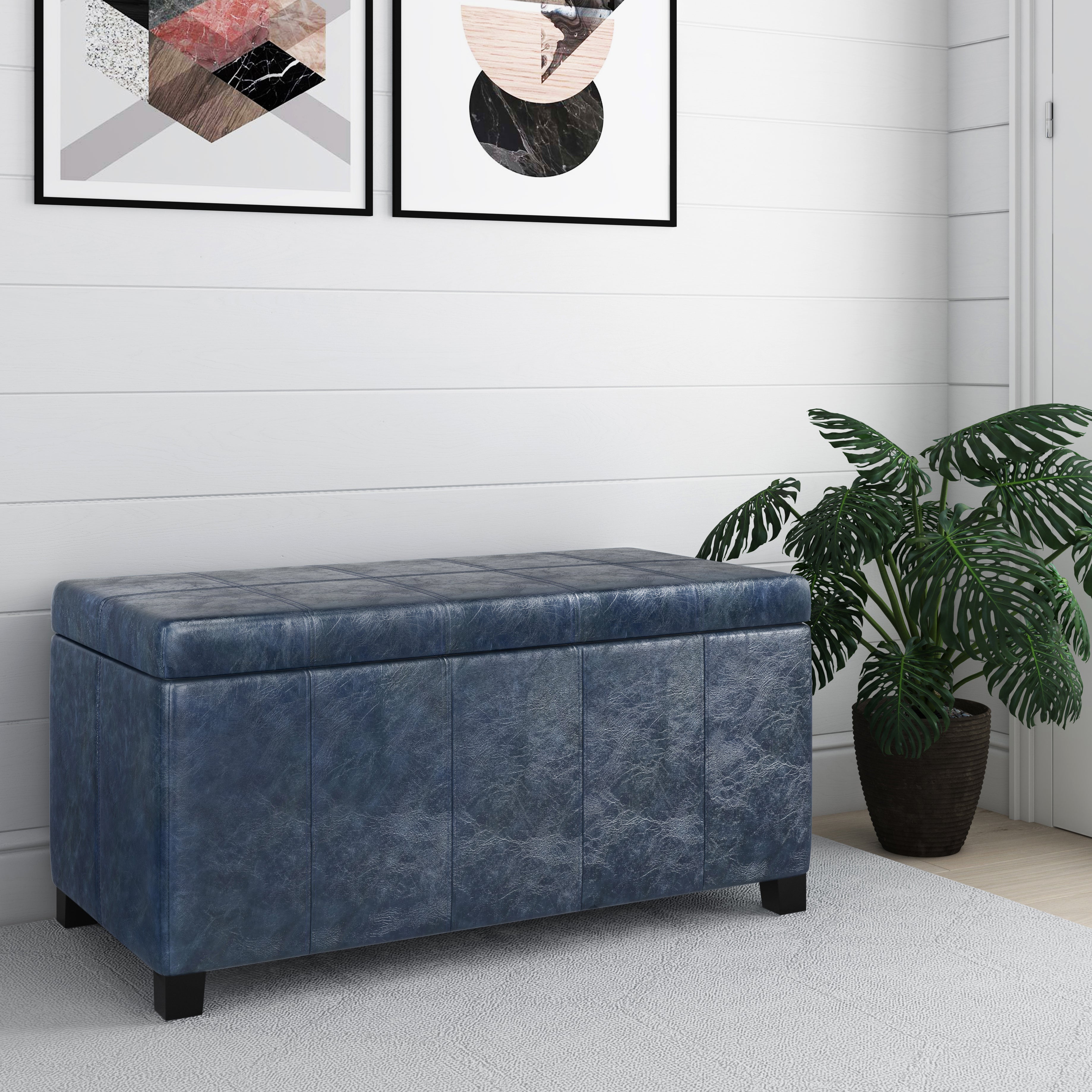 Dover 36 Inch Wide Storage Ottoman Bench in Denim
