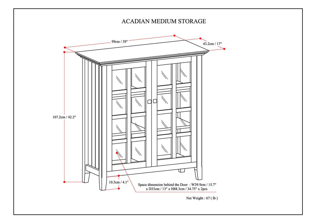 Acadian 39 Inch Wide Solid Wood Transitional Storage Cabinet