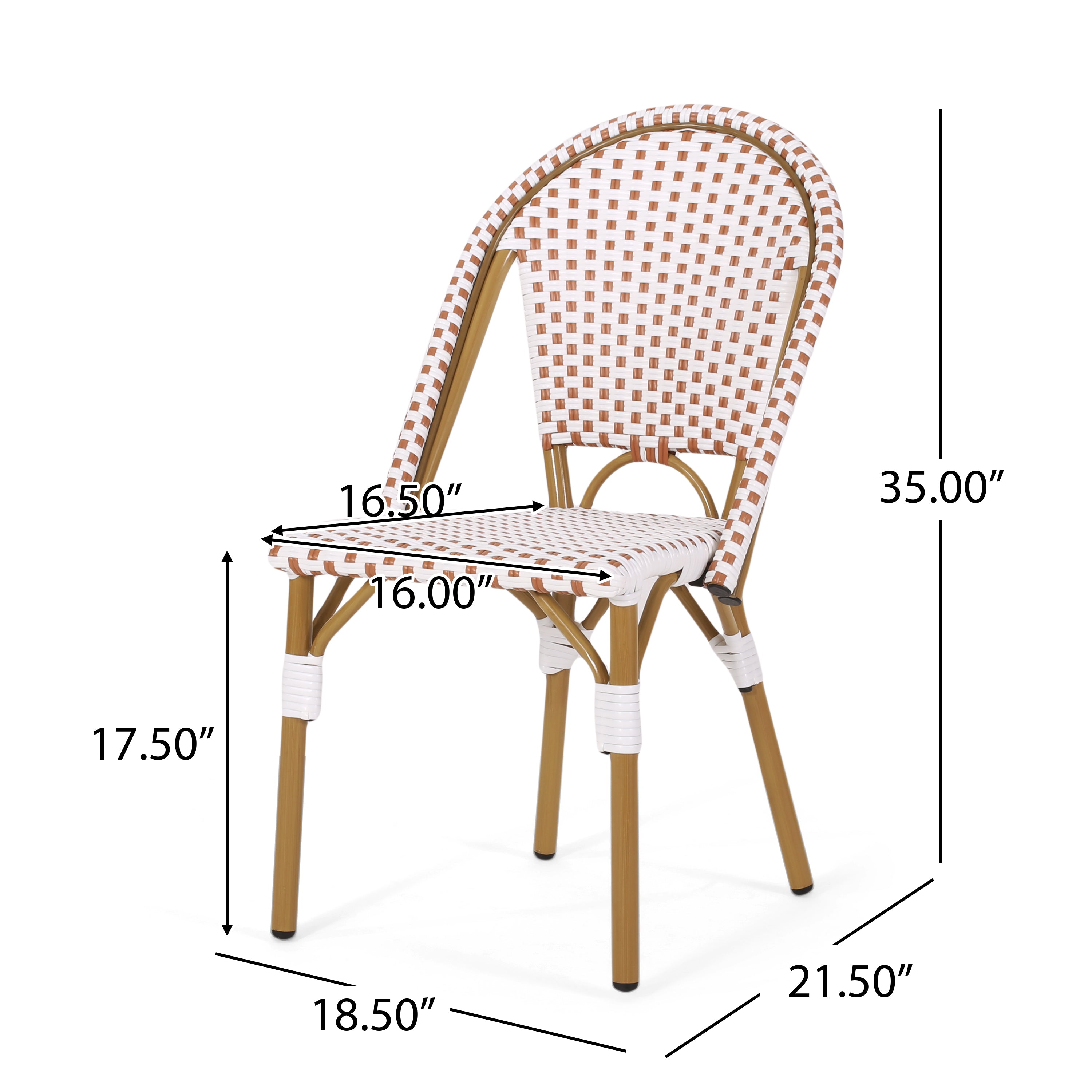 Outdoor PE Rattan and Aluminum French Bistro Chairs, Set of 2