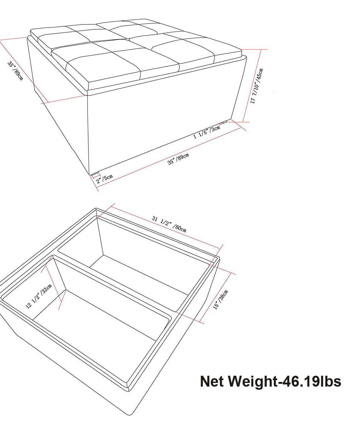 Avalon Square Coffee Table Storage Ottoman