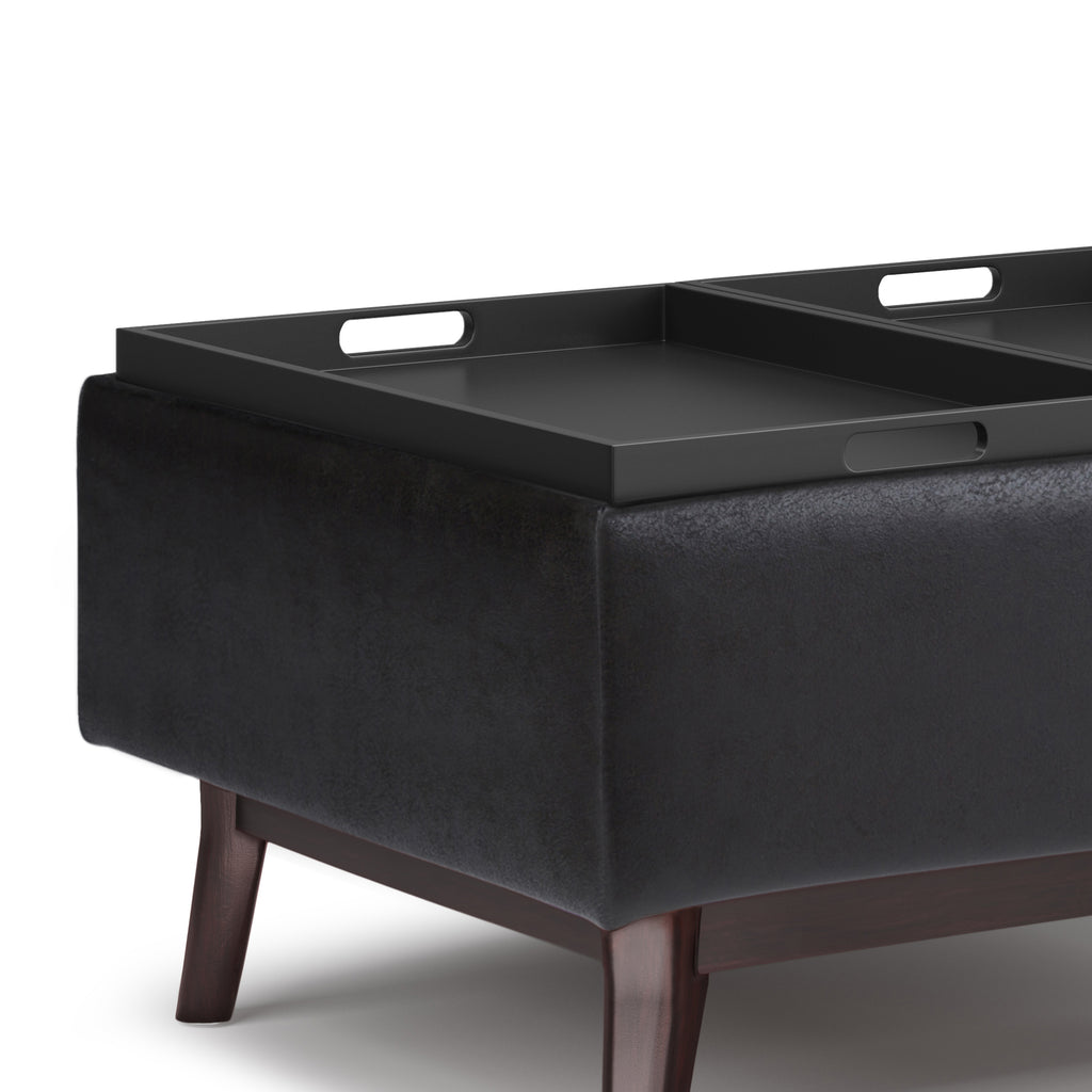 Owen 34 Inch Wide Tray Top Small Coffee Table Storage Ottoman