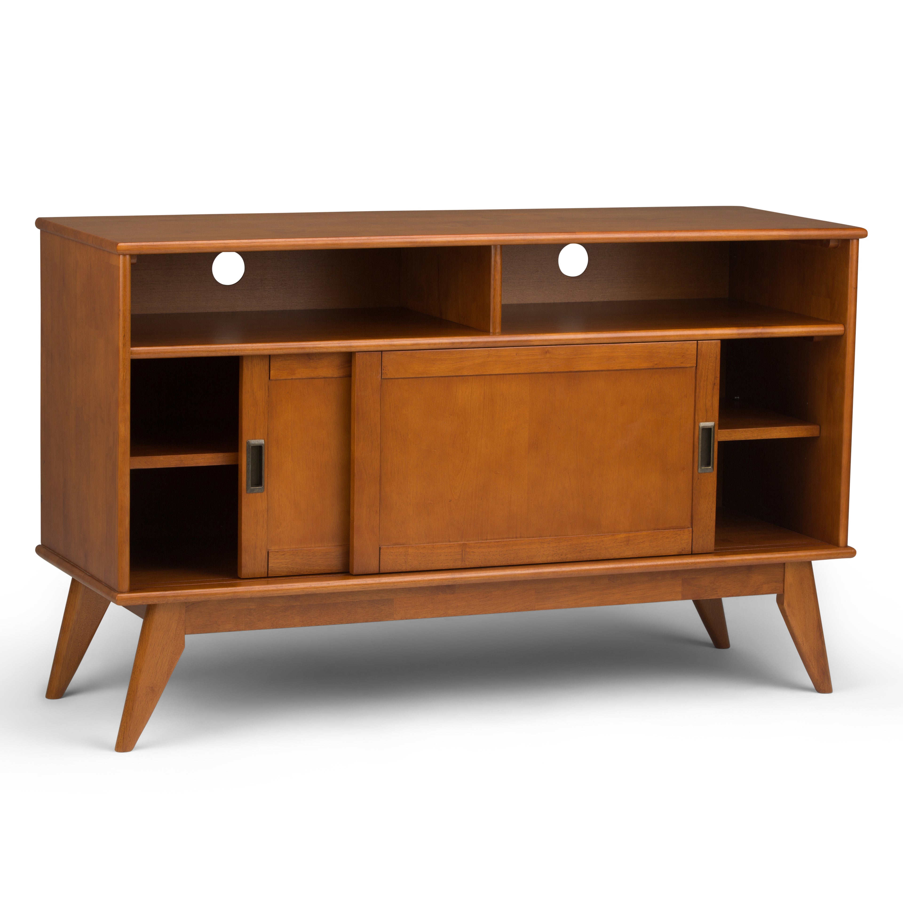 Draper 54" Wide Solid Wood Mid Century Tall TV Stand in Teak