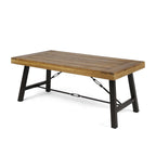 Outdoor Acacia Wood Coffee Table, Teak Finish / Rustic Metal