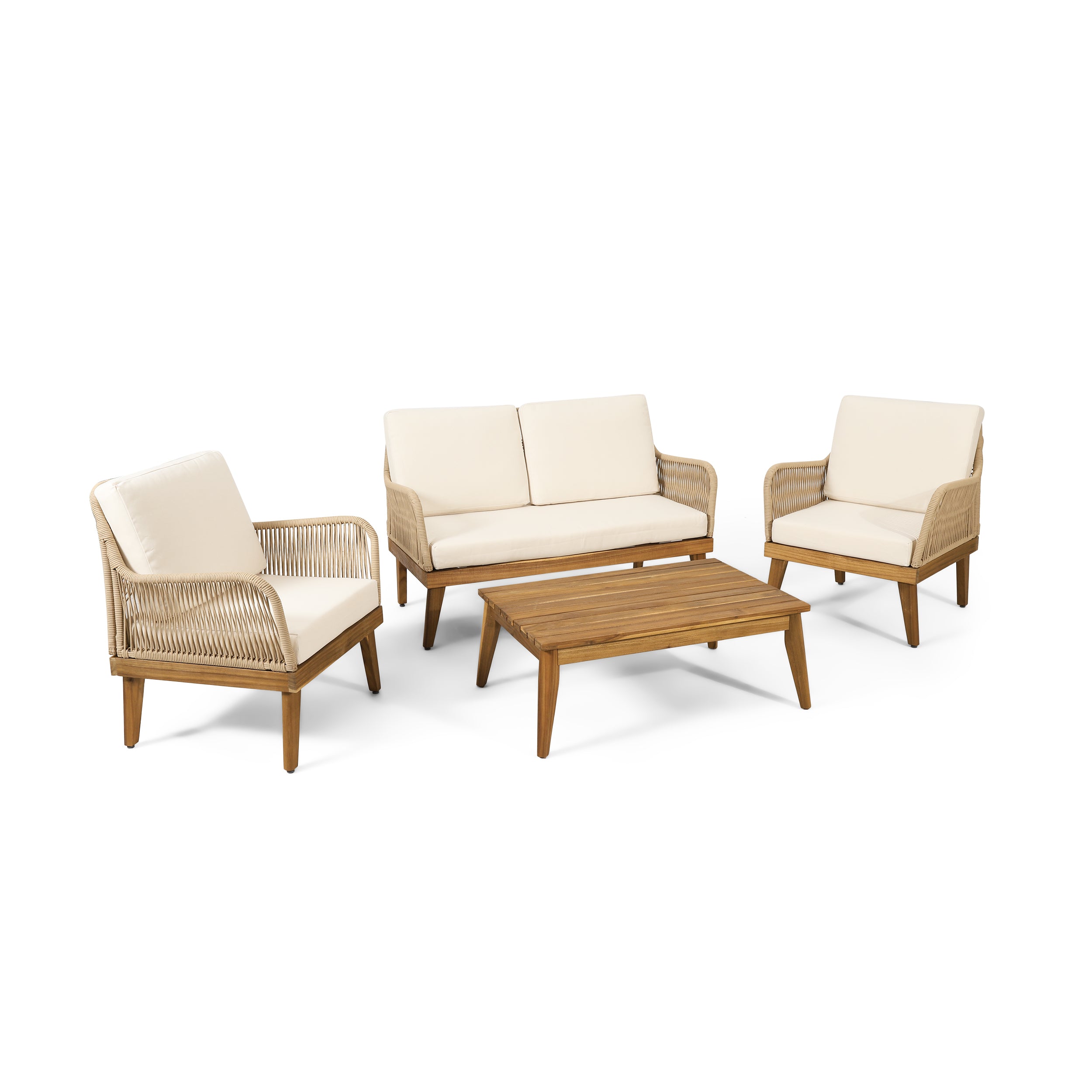 Outdoor 4-Piece Acacia Wood Chat Set with Rope