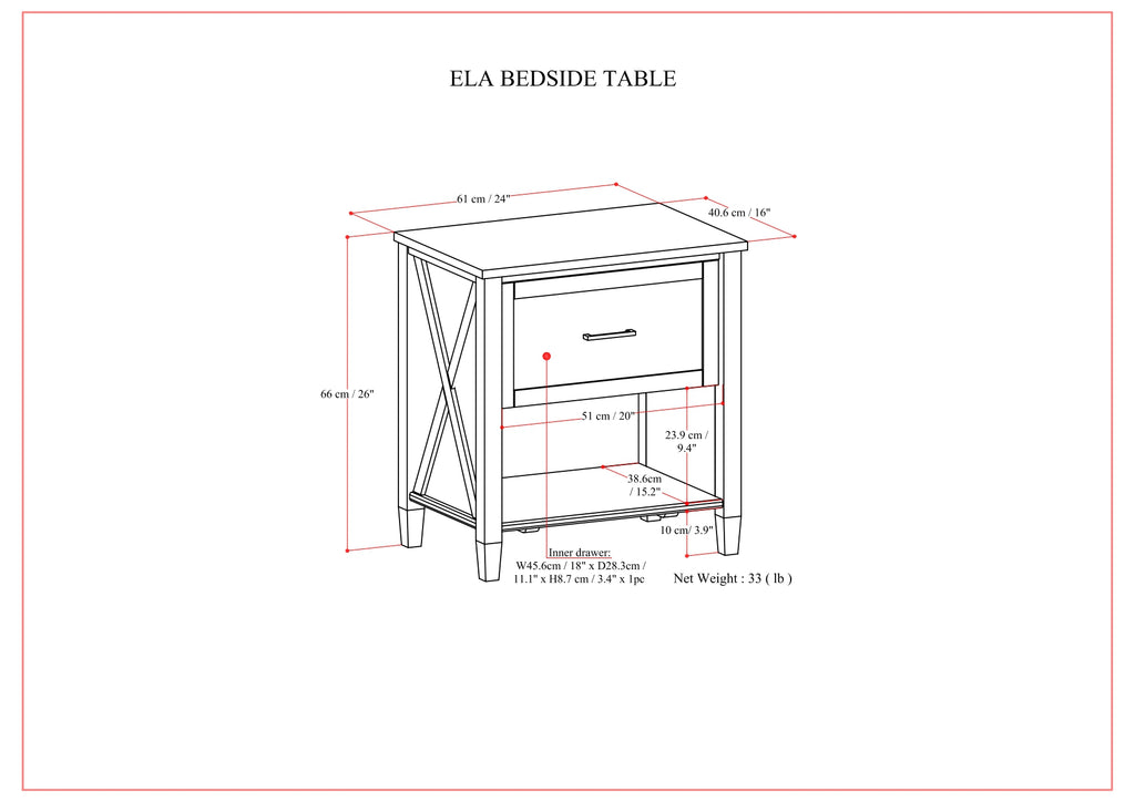 Ela Bedside Table - Smoky