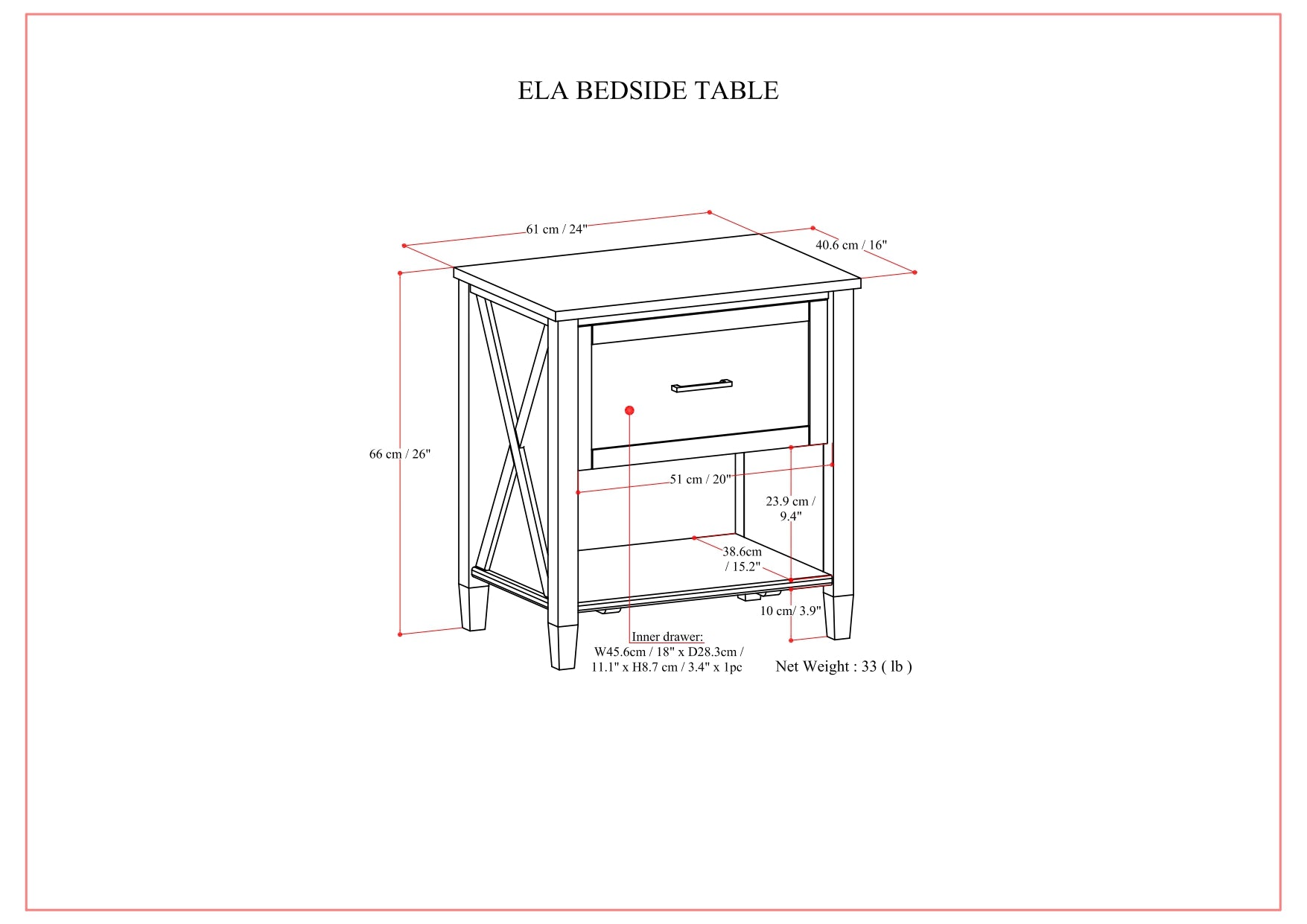Ela Bedside Table - Smoky