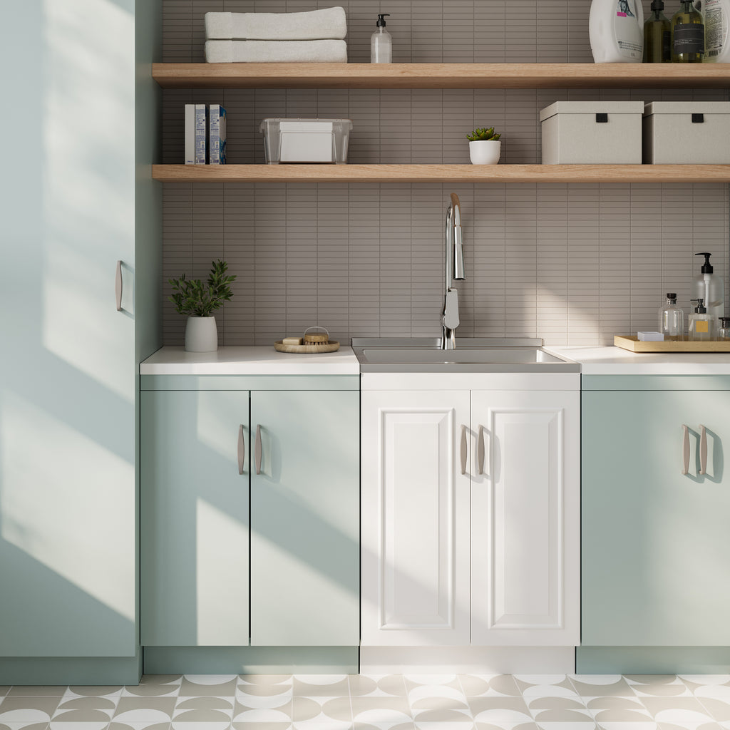 Darwin Deluxe 24" Laundry Cabinet with Pull-out Faucet and Stainless Steel Sink